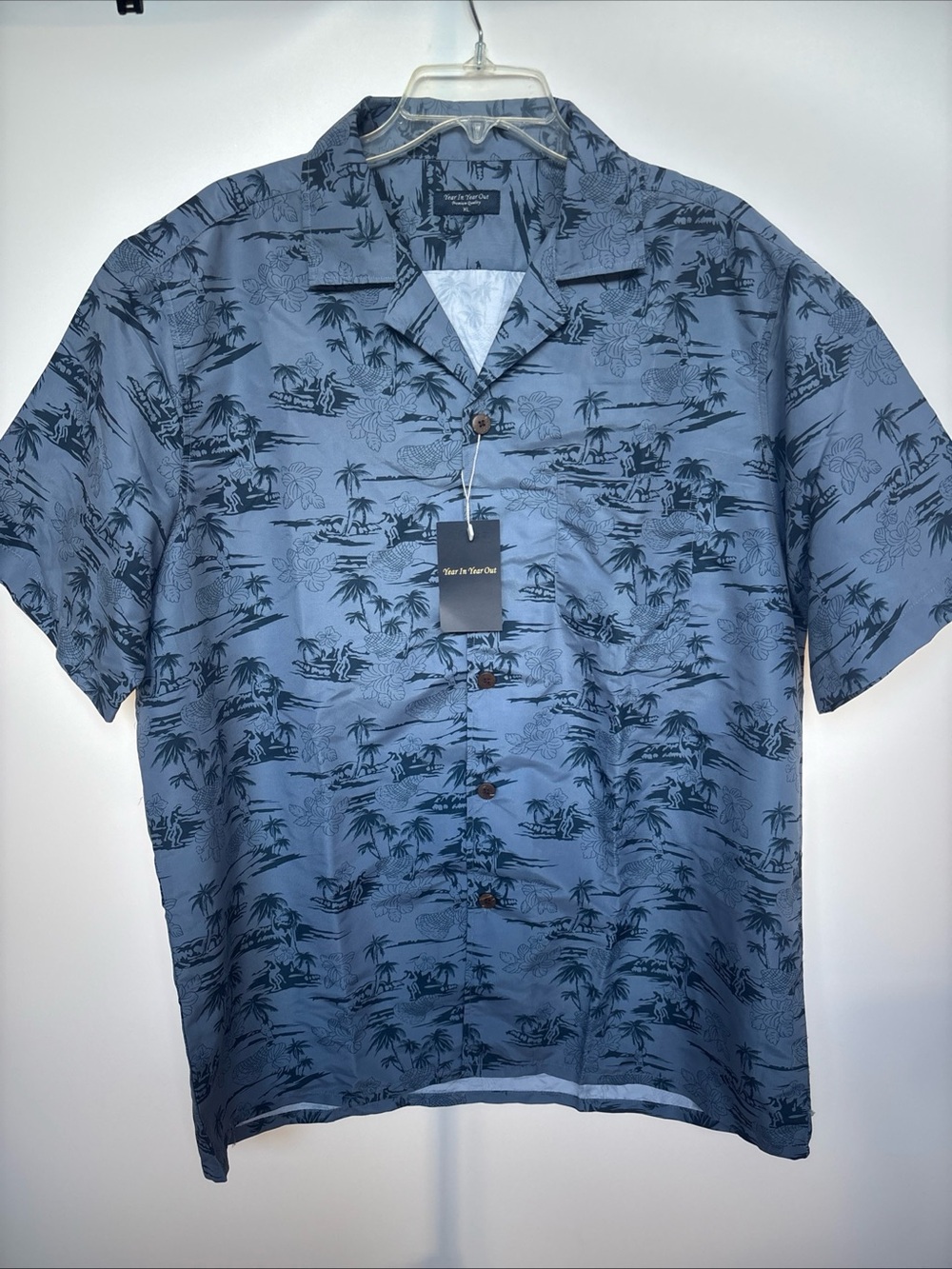 Year In Year Out Men's Tropical Storm Hawaiian Shirt, Blue, XL